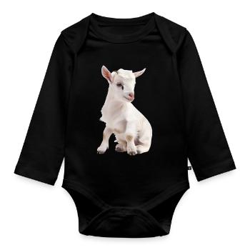 Portrait de bébé chèvre blanc - Body Bébé bio manches longues - noir - Devant