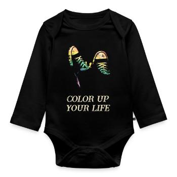 Bunte Sneakers im Retro-Style - Baby Bio-Langarm-Body - Schwarz - Vorne