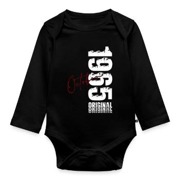 60. Geburtstag Original Oktober Jahrgang 1965 - Baby Bio-Langarm-Body - Schwarz - Vorne