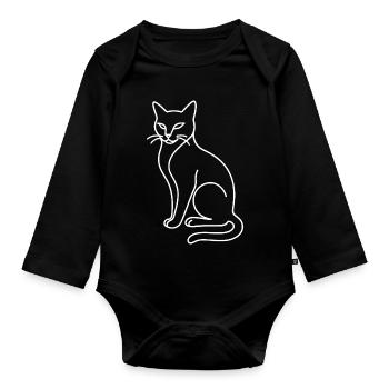 Sitting Cat Sketch – Stylish Animal Motif - Organic Longsleeve Baby Bodysuit - black - Front