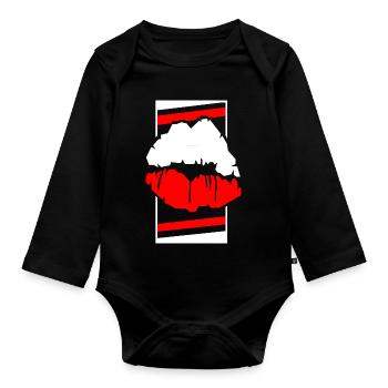 Poland Lips Contrast Pop Art - Organic Longsleeve Baby Bodysuit - black - Front
