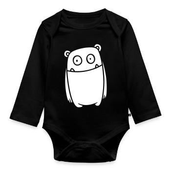 Monster Fröhlich – Lustiges Kawaii Comic Design - Baby Bio-Langarm-Body - Schwarz - Vorne