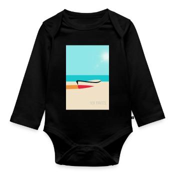 Boat on the Beach – Summer Vacation Poster - Organic Longsleeve Baby Bodysuit - black - Front