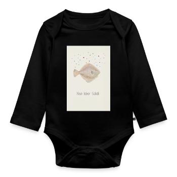 My dear Scholli fish design - Organic Longsleeve Baby Bodysuit - black - Front
