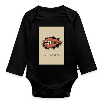 Shut The F*** Up – Pop Art Zippered Lips - Organic Longsleeve Baby Bodysuit - black - Front