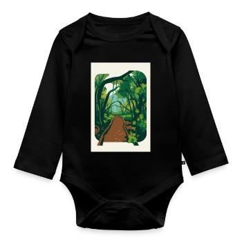Verwunschener_Waldweg_im_Nebel - Organic Longsleeve Baby Bodysuit - black - Front