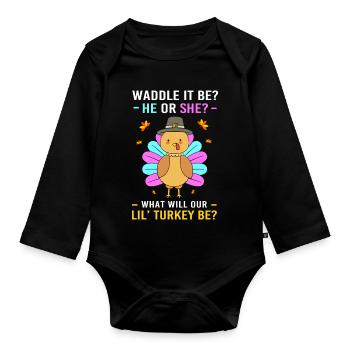 Thanksgiving Gender Reveal Werdende Mutter - Baby Bio-Langarm-Body - Schwarz - Vorne