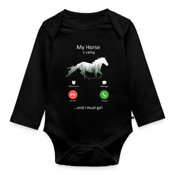 My_Horse Is Calling and I must Go Funny Horse - Organic Longsleeve Baby Bodysuit - black - Front