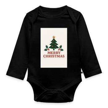 Joyeux Noël Sapin Rétro Rouge et Vert - Body Bébé bio manches longues - noir - Devant