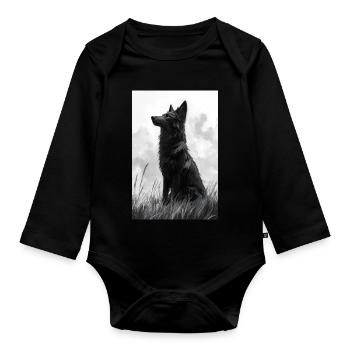 Illustration eines Wolfes - Baby Bio-Langarm-Body - Schwarz - Vorne