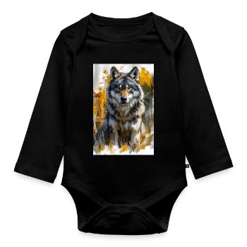 Illustration eines Wolfes - Baby Bio-Langarm-Body - Schwarz - Vorne