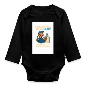 Morgens müde, Abends Blau Heizungsbau - Baby Bio-Langarm-Body - Schwarz - Vorne
