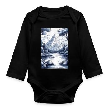 Illustration einer Gebirgslandschaft - Baby Bio-Langarm-Body - Schwarz - Vorne