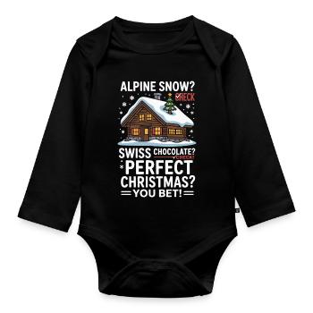 Chalet alpin de Noël avec neige et chocolat - Body Bébé bio manches longues - noir - Devant