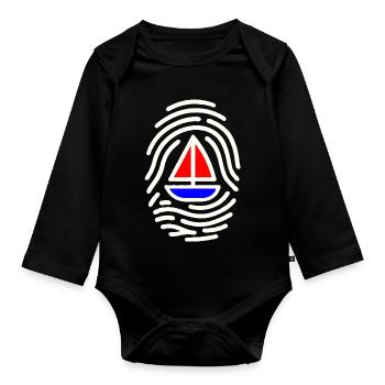 Fingerabdruck Segelboot Design - Baby Bio-Langarm-Body - Schwarz - Vorne