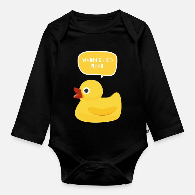 Waddle I Do Next Duck Design - Organic Longsleeve Baby Bodysuit - black