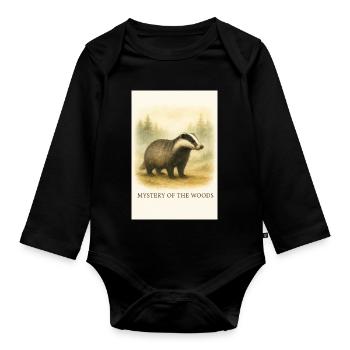 Mystery of the Forest Badger - Organic Longsleeve Baby Bodysuit - black - Front