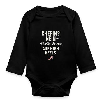 Chefin Nein – Problemlöserin auf High Heels - Baby Bio-Langarm-Body - Schwarz - Vorne