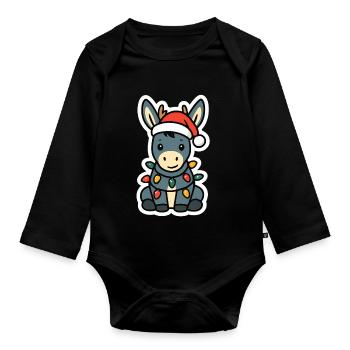 Âne Elfe Noël Hiver Noël Père Noël - Body Bébé bio manches longues - noir - Devant