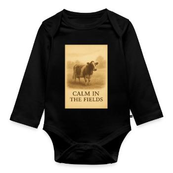 Vache vintage Calm in the Fields - Body Bébé bio manches longues - noir - Devant