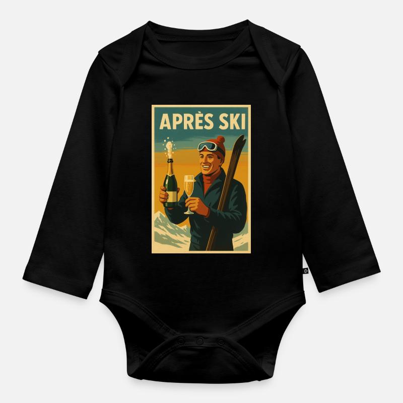 Affiche de célébration vintage après ski - Body Bébé bio manches longues - noir