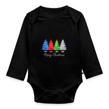 Colorful Watercolor Christmas Trees - Organic Longsleeve Baby Bodysuit - black - Front