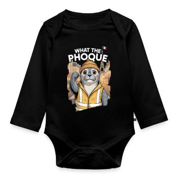 What the Seal Yellow Vest Humor Protest - Organic Longsleeve Baby Bodysuit - black - Front