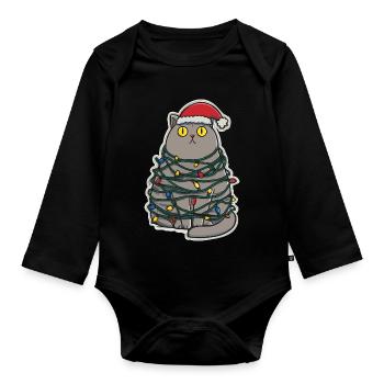 Tollpatschige Katze Weihnachten - Baby Bio-Langarm-Body - Schwarz - Vorne