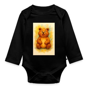 Joy Bear in Watercolor - Organic Longsleeve Baby Bodysuit - black - Front