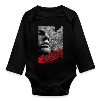 Face lines with red mountain silhouette - Organic Longsleeve Baby Bodysuit - black - Front