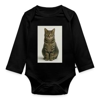 Sitzende getigerte Katzenporträt - Baby Bio-Langarm-Body - Schwarz - Vorne