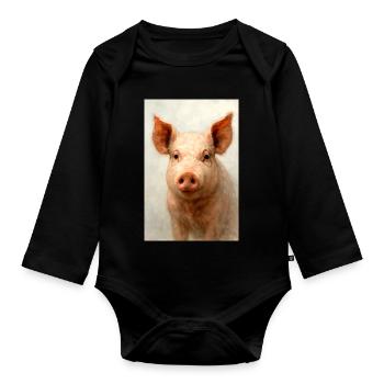 Charme Cochon à l’Aquarelle - Body Bébé bio manches longues - noir - Devant
