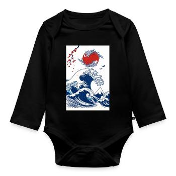 Koi und Welle in der Sonne - Baby Bio-Langarm-Body - Schwarz - Vorne