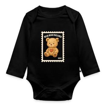 Teddybär Briefmarke Bear Hugs Included Herz Motiv - Baby Bio-Langarm-Body - Schwarz - Vorne