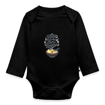 Kanagawa Wave Ramen Bowl Kawaii Japanese - Organic Longsleeve Baby Bodysuit - black - Front