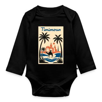 Timimoun Sahara-Palme und Reiter - Baby Bio-Langarm-Body - Schwarz - Vorne