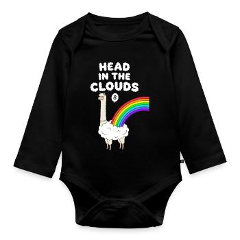 Head In The Clouds 8th Birthday Alpaca - Organic Longsleeve Baby Bodysuit - black - Front