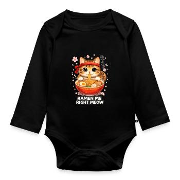 Ramen Katze - Baby Bio-Langarm-Body - Schwarz - Vorne