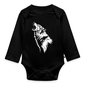 Loup Hurlant en Silhouette - Body Bébé bio manches longues - noir - Devant