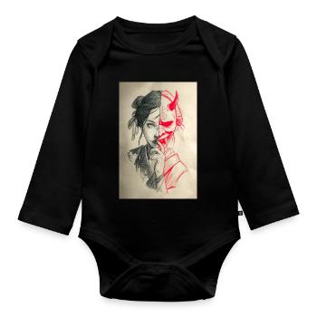 Portrait de dualité : Femme et Oni - Body Bébé bio manches longues - noir - Devant