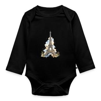 Watercolor Eiffel Tower Impression - Organic Longsleeve Baby Bodysuit - black - Front