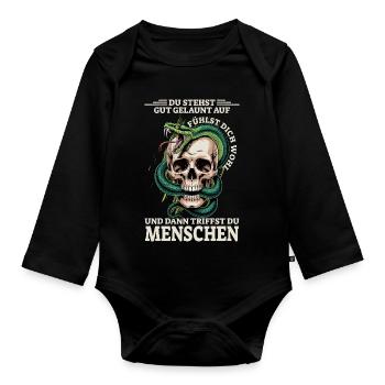 Du stehst gut gelaunt auf fühlst dich wohl - Baby Bio-Langarm-Body - Schwarz - Vorne
