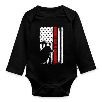 Grand-mère Border Collie Drapeau américain Patriotique - Body Bébé bio manches longues - noir - Devant