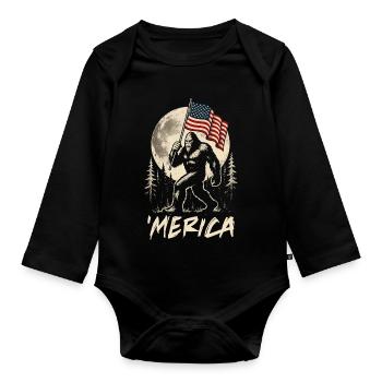 America Bigfoot Moon Funny Bigfoot for Men z - Organic Longsleeve Baby Bodysuit - black - Front