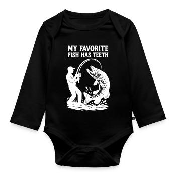 Angler Hecht Silhouette Shirt – Fishing Humor - Baby Bio-Langarm-Body - Schwarz - Vorne