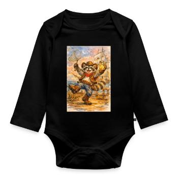 Raccoon cowboy with firefly jar - Organic Longsleeve Baby Bodysuit - black - Front