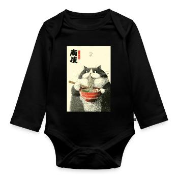 Charme ukiyo-e de chat ramen - Body Bébé bio manches longues - noir - Devant
