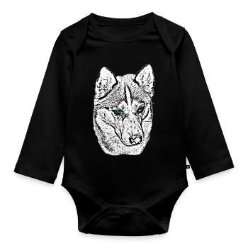 Wolfskopf Zeichnung Blaue Augen - Baby Bio-Langarm-Body - Schwarz - Vorne