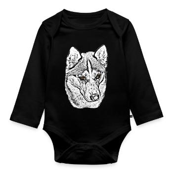 Wolfskopf Husky Linienzeichnung braune Augen - Baby Bio-Langarm-Body - Schwarz - Vorne