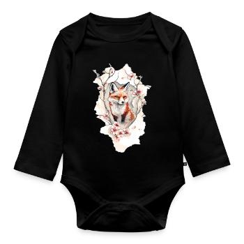 Fuchs Kirschblüten - Baby Bio-Langarm-Body - Schwarz - Vorne